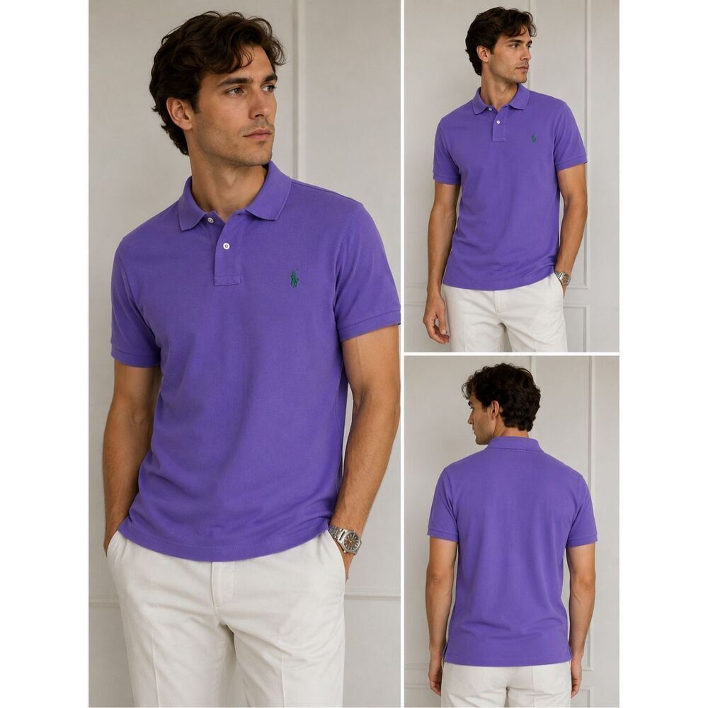 Polo Ralph Lauren Custom Fit Purple Polo Shirt Green Pony Logo Men’s M